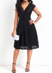 Black V Neck Sleeveless Lace Dress