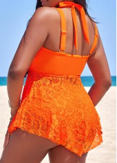 Lace Handkerchief Hem Orange Tankini Top-No Bottom