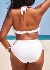 High Waisted Tassel White Bikini Set
