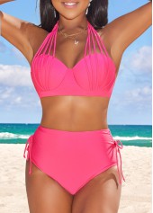 Mid Waisted Tie Peach Red Bikini Set
