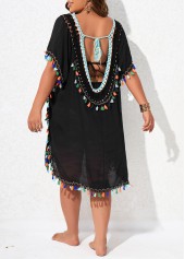 V Neck Black Plus Size Tassel Cover Up