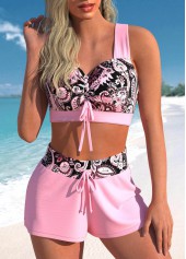 Paisley Print Criss Cross Pink Bikini Set