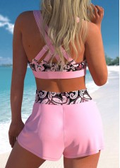 Paisley Print Criss Cross Pink Bikini Set