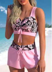 Paisley Print Criss Cross Pink Bikini Set
