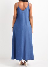 Denim Blue A Line Pocket Maxi Dress