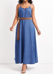 Denim Blue A Line Pocket Maxi Dress