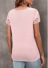 Light Pink Round Neck Short Sleeve Lace T Shirt