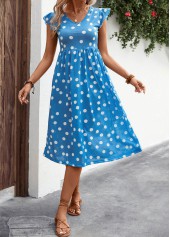 Polka Dot Lightweigh Sky Blue V Neck Dress