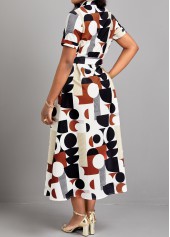 Geometric Print Button Belted Multi Color Dress