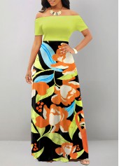 Floral Print Multi Color Off Shoulder Dress