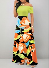 Floral Print Multi Color Off Shoulder Dress