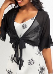 Ruffle Tie Front Black Half Sleeve Coat