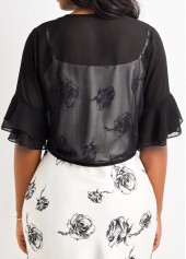 Ruffle Tie Front Black Half Sleeve Coat