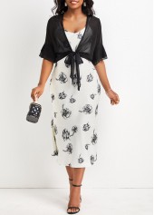 Ruffle Tie Front Black Half Sleeve Coat