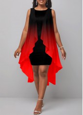 Ombre Layered Red High Low A Line Dress