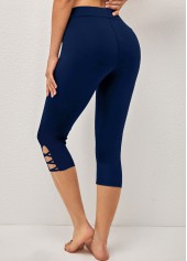 Navy Elastic Waist Mid Waisted Capri Leggings