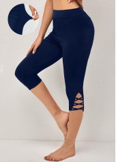 Navy Elastic Waist Mid Waisted Capri Leggings
