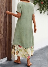 Leaf Print Fake 2in1 Sage Green Dress