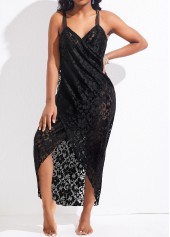 Lace Black Surplice Asymmetry Cover Up