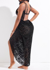 Lace Black Surplice Asymmetry Cover Up