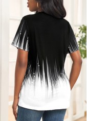 Ombre Lace Black V Neck T Shirt