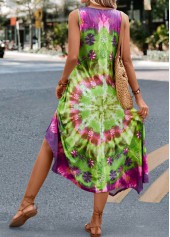 Tie Dye Print Handkerchief Hem Green Dress