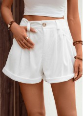 White Button Fly High Waisted Pocket Shorts