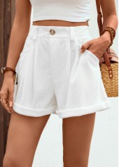 White Button Fly High Waisted Pocket Shorts