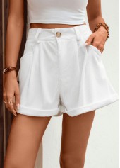 White Button Fly High Waisted Pocket Shorts