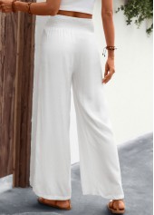 White Elastic Waist High Waisted Smocked Pants