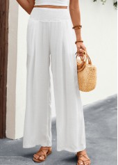 White Elastic Waist High Waisted Smocked Pants