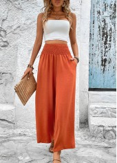 Brick Red Elastic Waist High Waisted Smocked Pants