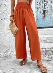 Brick Red Elastic Waist High Waisted Smocked Pants