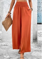 Brick Red Elastic Waist High Waisted Smocked Pants