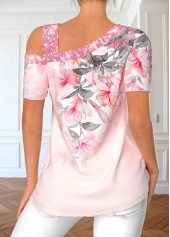 Floral Print Sequin Light Pink T Shirt