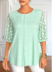 Mesh Mint Green Half Sleeve Round Neck Blouse