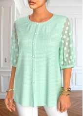 Mesh Mint Green Half Sleeve Round Neck Blouse