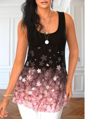 Light Pink Tank Top and Floral Print Cardigan