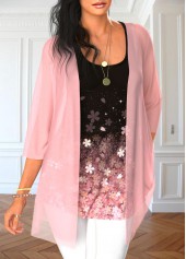 Light Pink Tank Top and Floral Print Cardigan