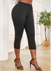 Black Elastic Waist Mid Waisted Capri Leggings