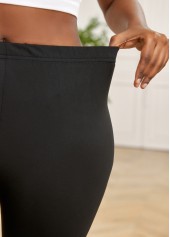 Black Elastic Waist Mid Waisted Capri Leggings