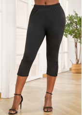 Black Elastic Waist Mid Waisted Capri Leggings