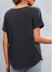 Dark Grey Split Neck Button T Shirt