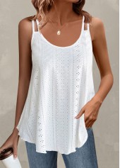 Hole Scoop Neck White Camisole Top