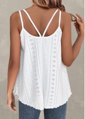 Hole Scoop Neck White Camisole Top