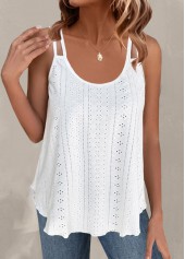 Hole Scoop Neck White Camisole Top