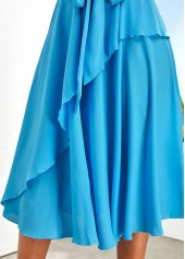 Asymmetry Belted Sky Blue Round Neck Dress