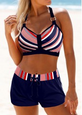 Striped Criss Cross Navy Bikini Top-No Bottom