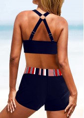Striped Criss Cross Navy Bikini Top-No Bottom