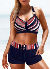 Striped Criss Cross Navy Bikini Top-No Bottom